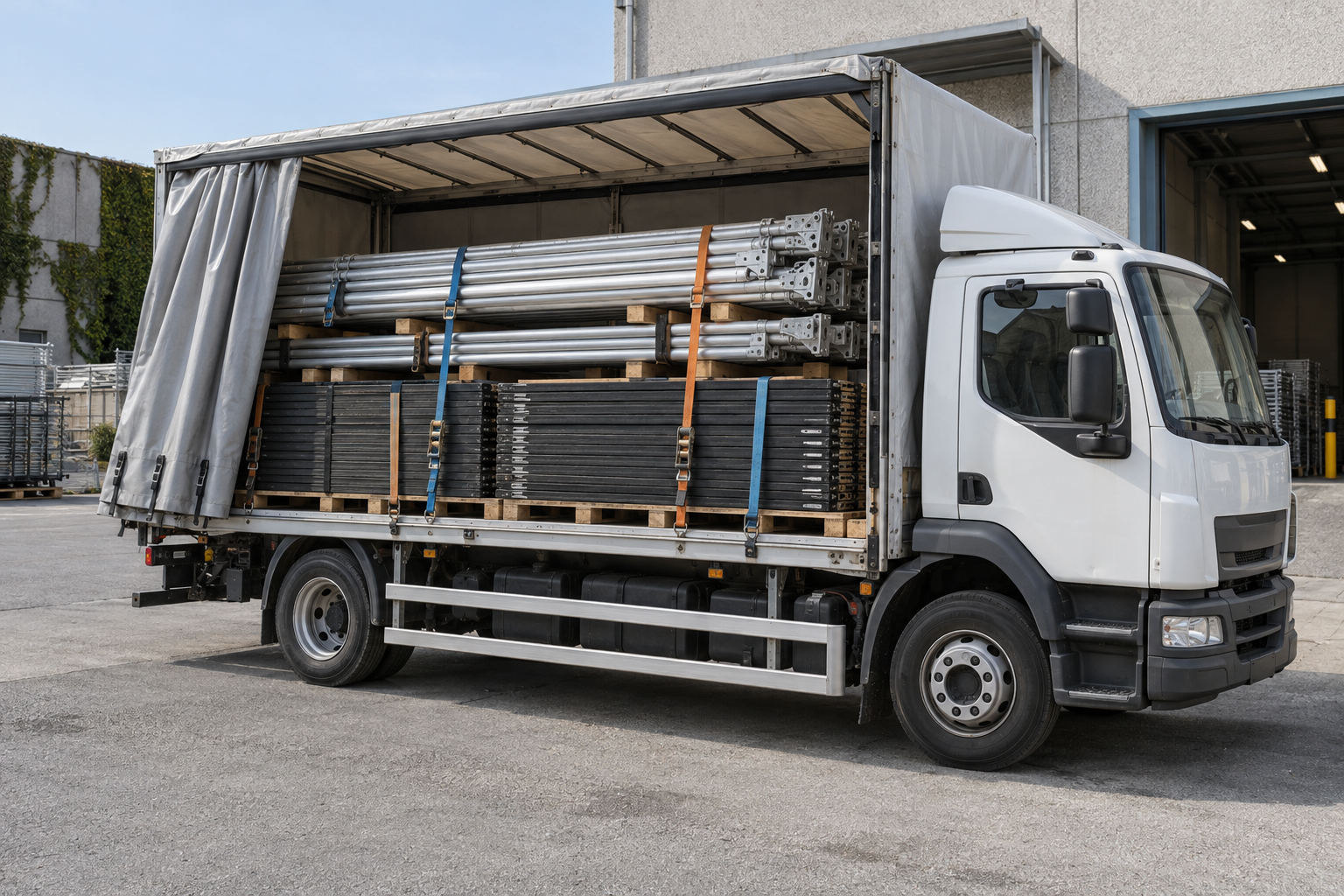 Esempio illustrativo di camion centinato per materiali e accessori di un evento